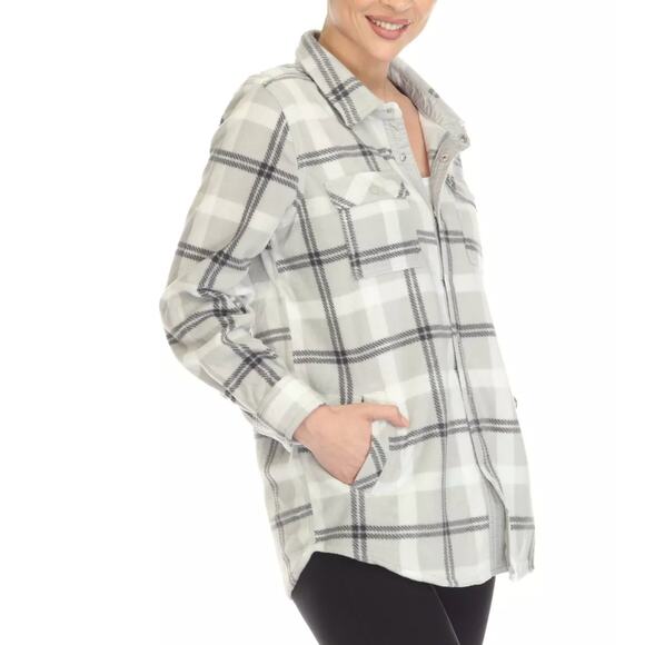 O'Neill Soft Plaid Fleece Shacket Top Pockets - Picture 1 of 12